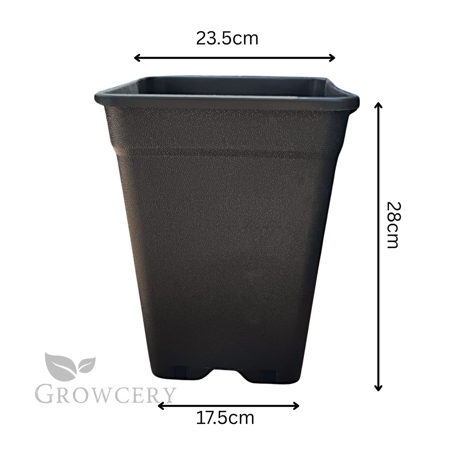 11L square plastic plant pot with 23.5cm width and 28cm height – heavy-duty material for strong root support and easy transplanting