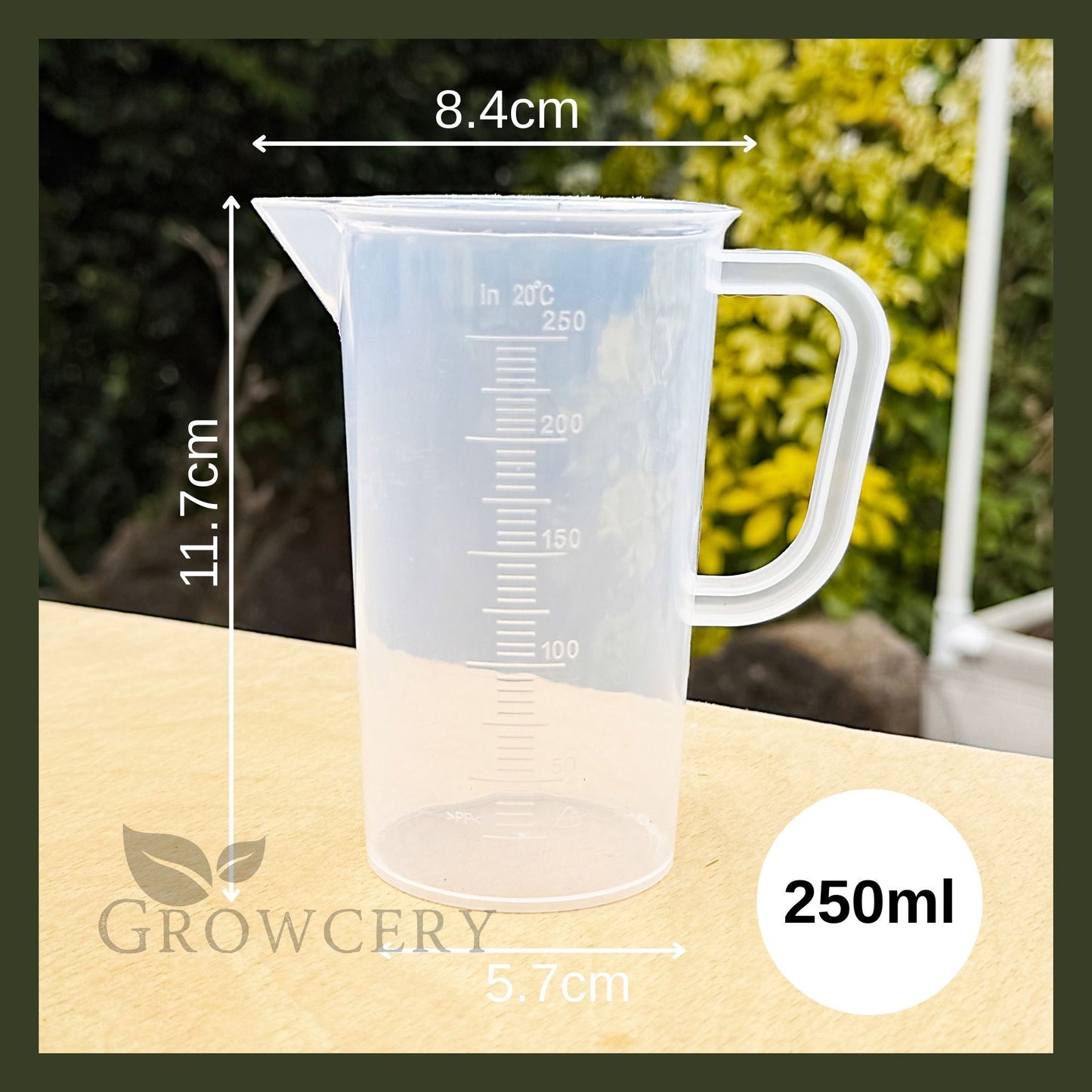 Crystal-clear 250 mL plastic measuring jug featuring ergonomic grip, scratch-resistant finish, and precise etched markings