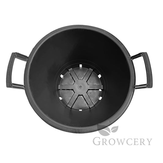Heavy-duty plastic planting pot – top view showing drainage slots and spacious interior for deep-root root systems
