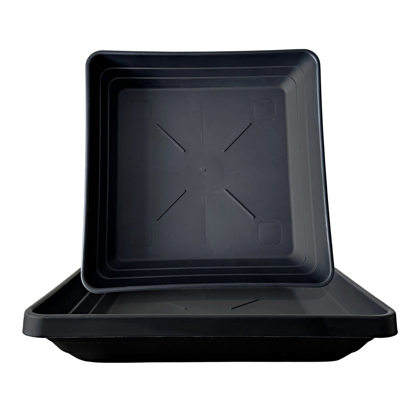 40 cm black square plant pot saucer with raised edges to catch excess water