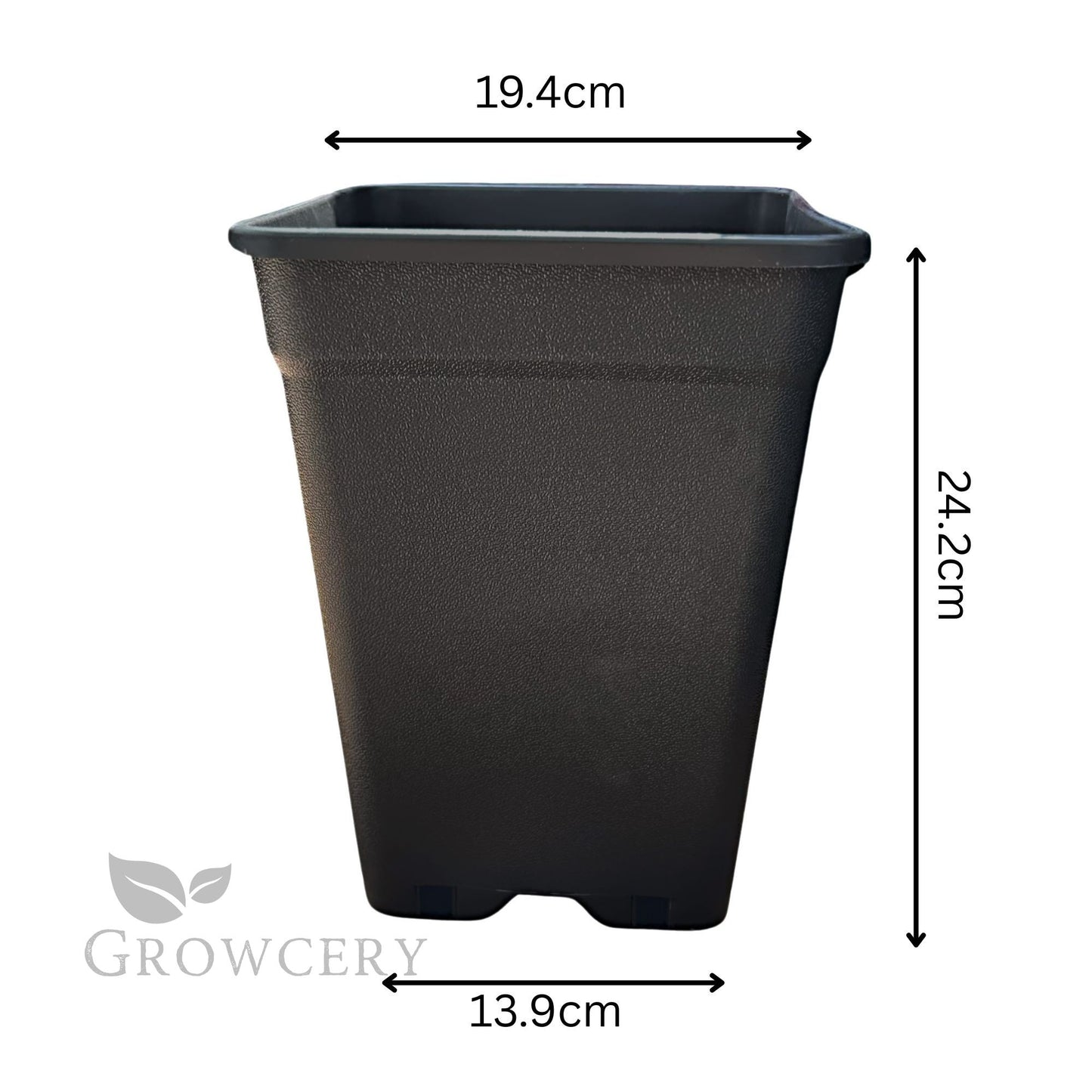 6.5L square plastic plant pot with 19.4cm width and 24.2cm height – heavy-duty material for strong root support and easy transplanting