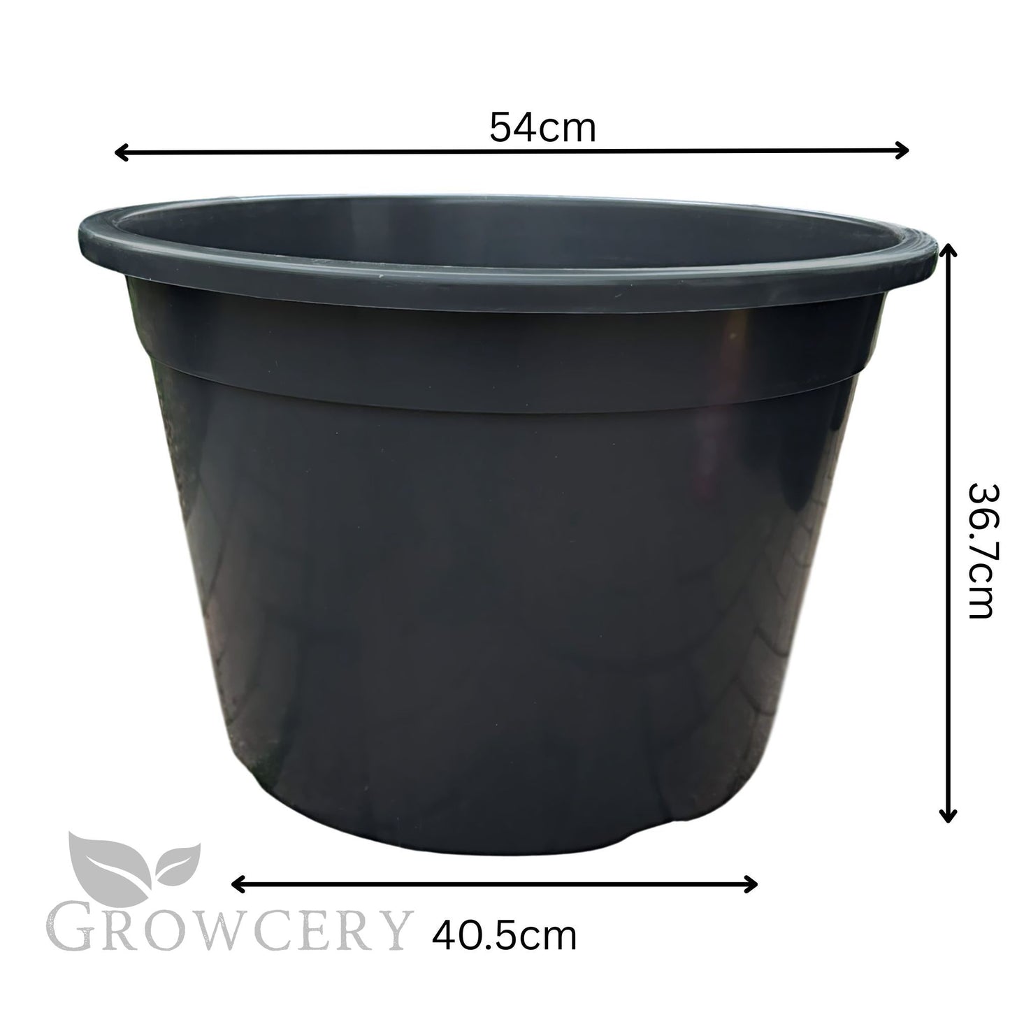 60L heavy-duty round plastic plant pot – large black container with 54cm top diameter and 36.7cm height, perfect for trees, vegetables, and large root systems