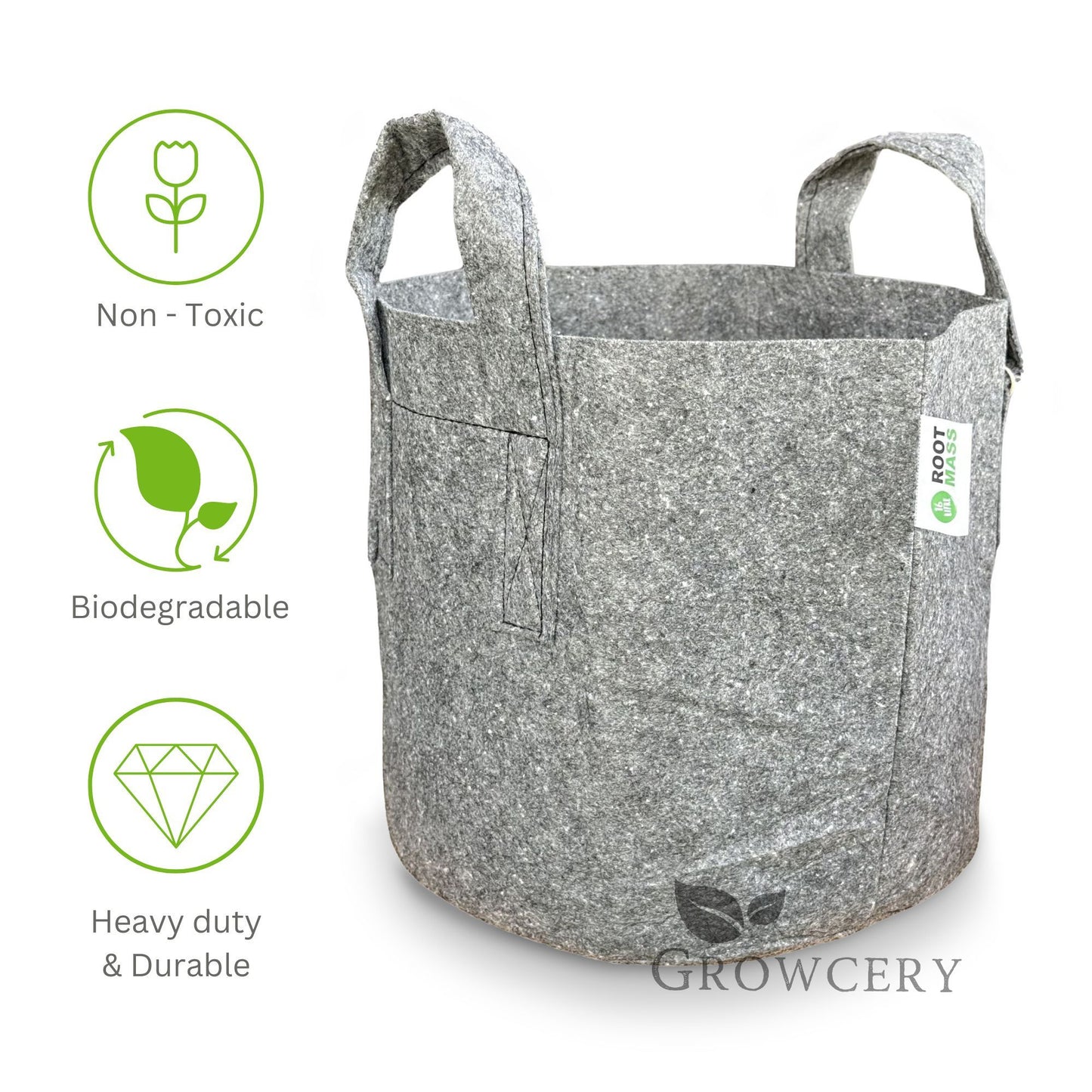 Growcery Grey Fabric Grow Bags – Non-Toxic, Biodegradable, Heavy-Duty Plant Grow Bags for Tomatoes, Potatoes, and Vegetables