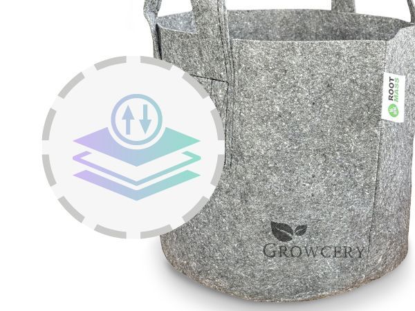 Growcery Grey Fabric Grow Bags – Close-Up of Breathable Nonwoven Fabric for Optimal Root Aeration