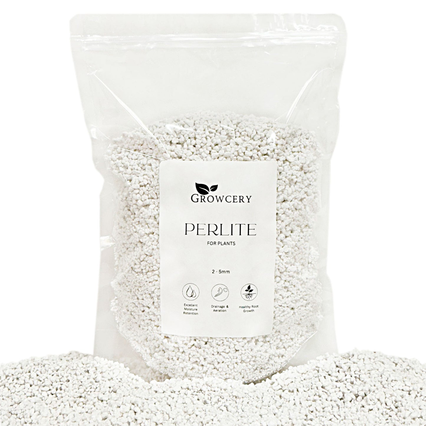 Growcery Perlite for plants in resealable bag – ideal for improving soil aeration and drainage.