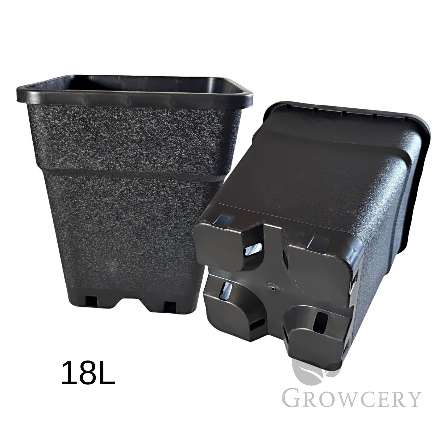 Heavy-duty black square 18 L garden pot, deep rooting space with reinforced square corners and vents