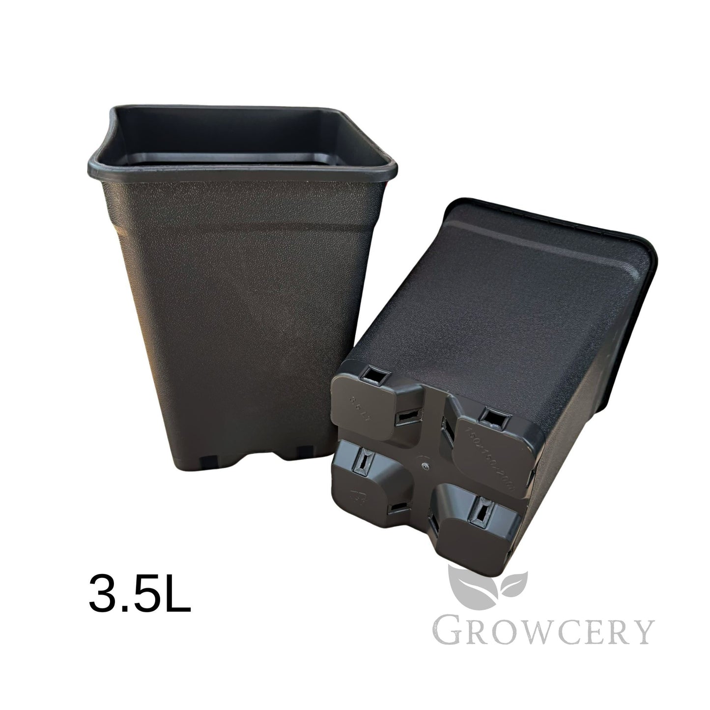 Heavy-duty black square 3.5 L plastic nursery pot, sturdy design with built-in drip tray vents