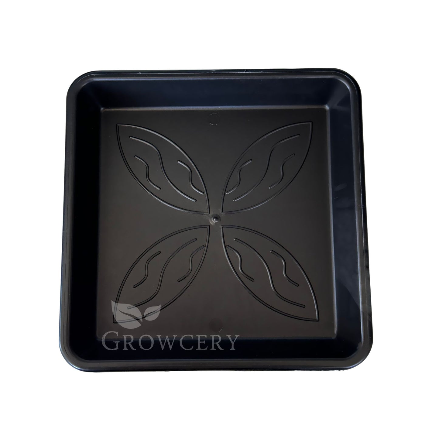 Heavy-duty square plant saucer side profile – sturdy plastic pot tray ideal for greenhouse or home use