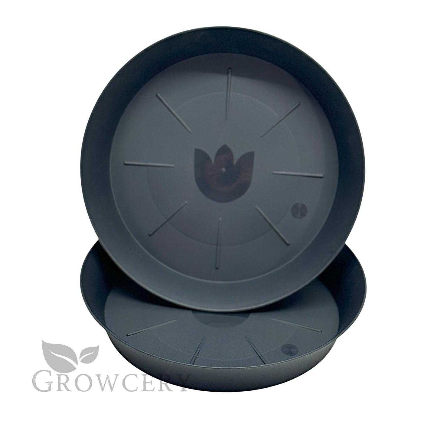 Two heavy-duty round saucers of different diameters stacked