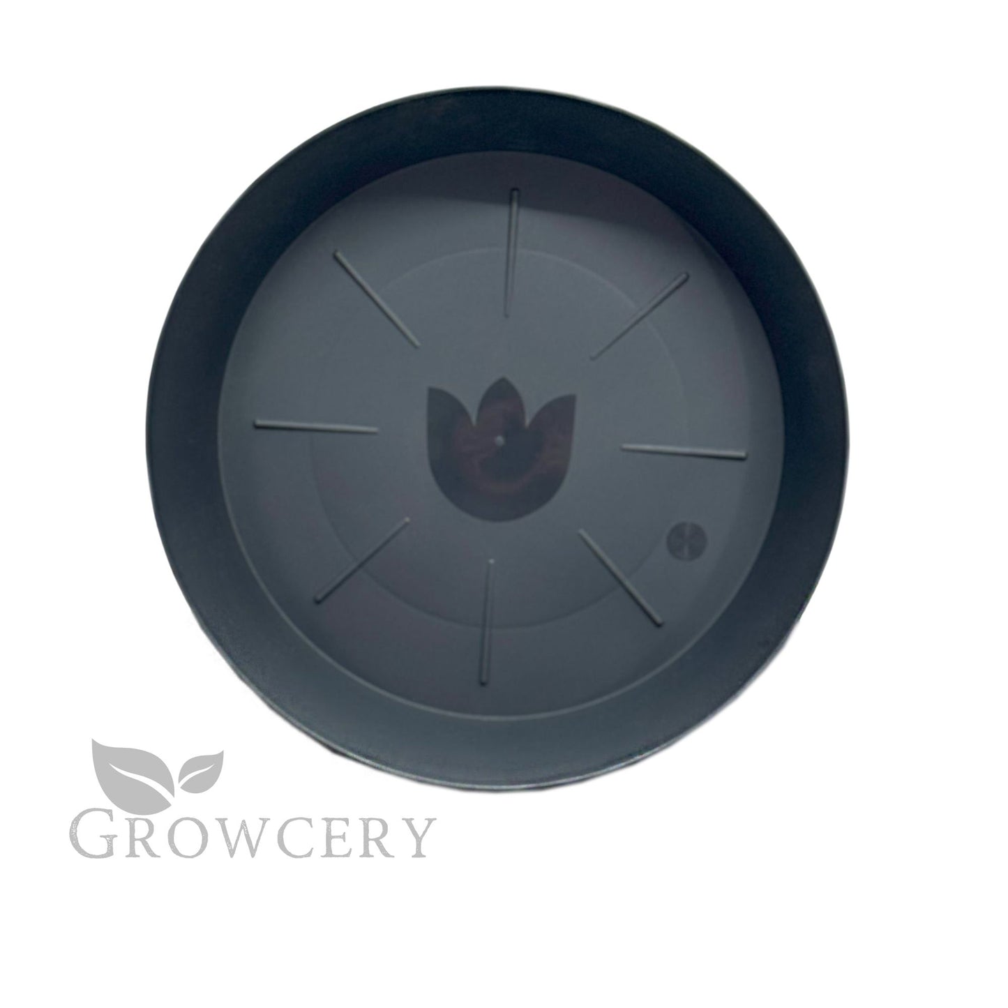 Single heavy-duty black plastic round saucer