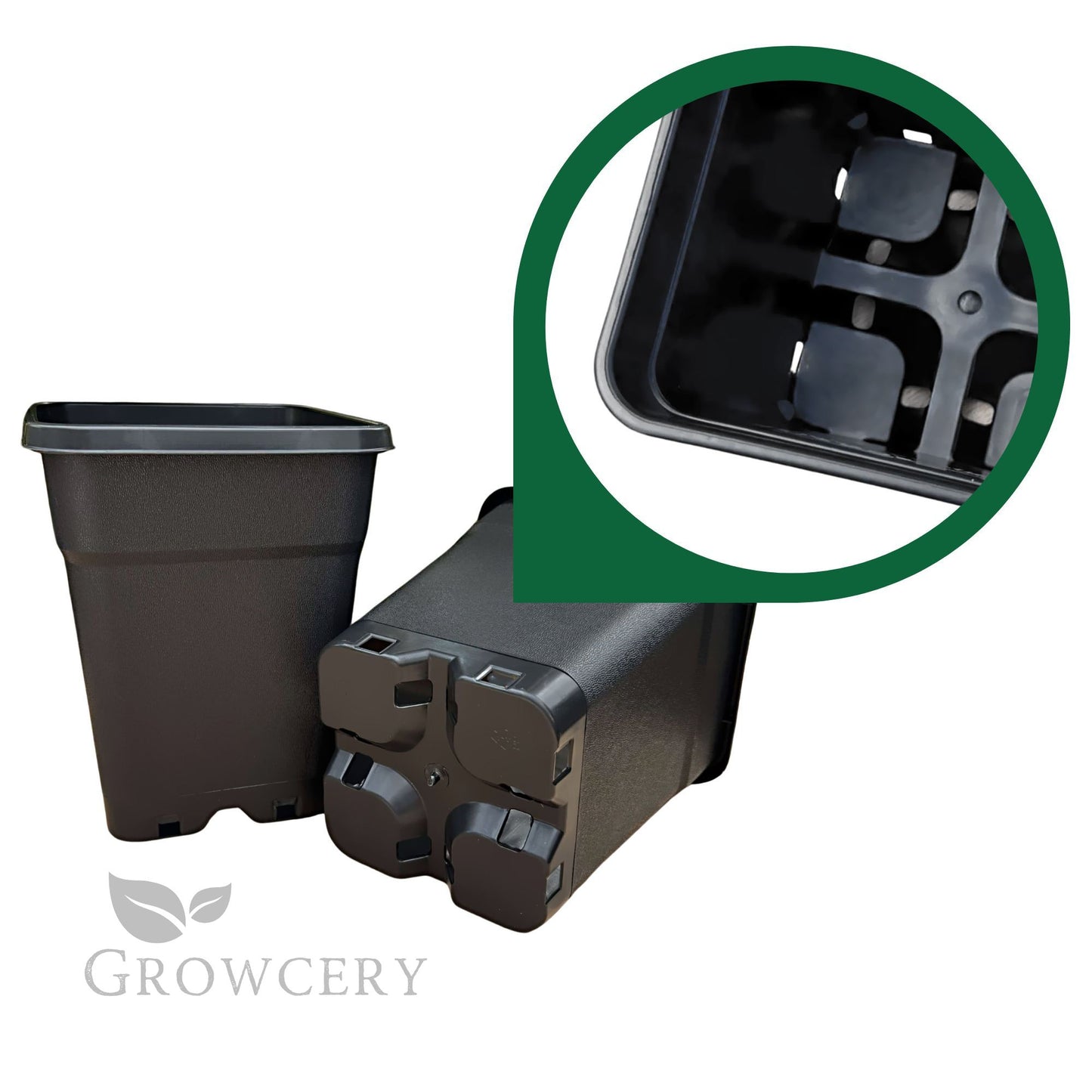 Heavy-duty plastic pots with detailed drainage base – square design with secure base for stability and growth