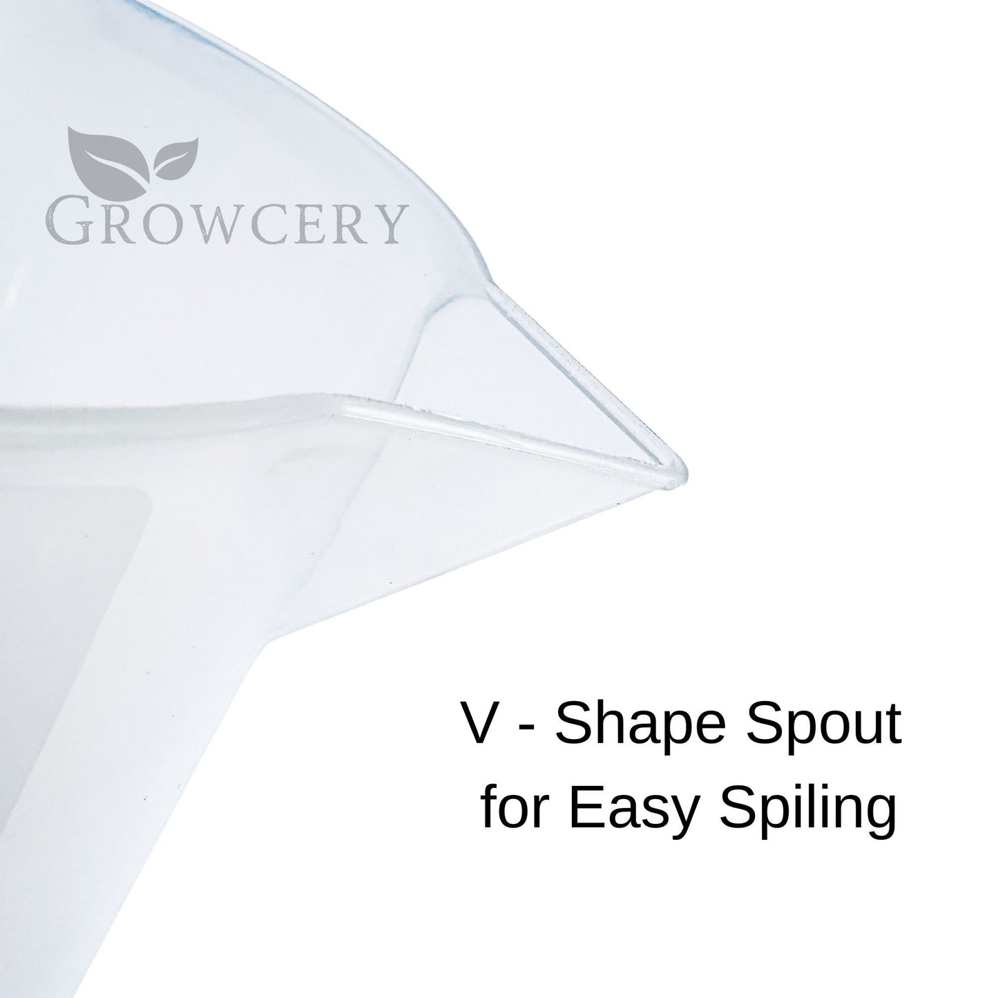 V-shaped spout of plastic measuring jug – precise and spill-free pouring feature