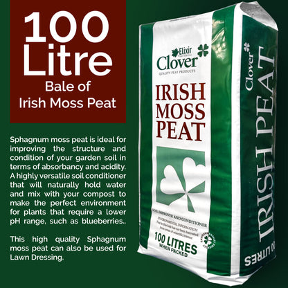 Elixir Gardens Clover Irish Sphagnum Moss Peat Soil Improver - 100L Bag