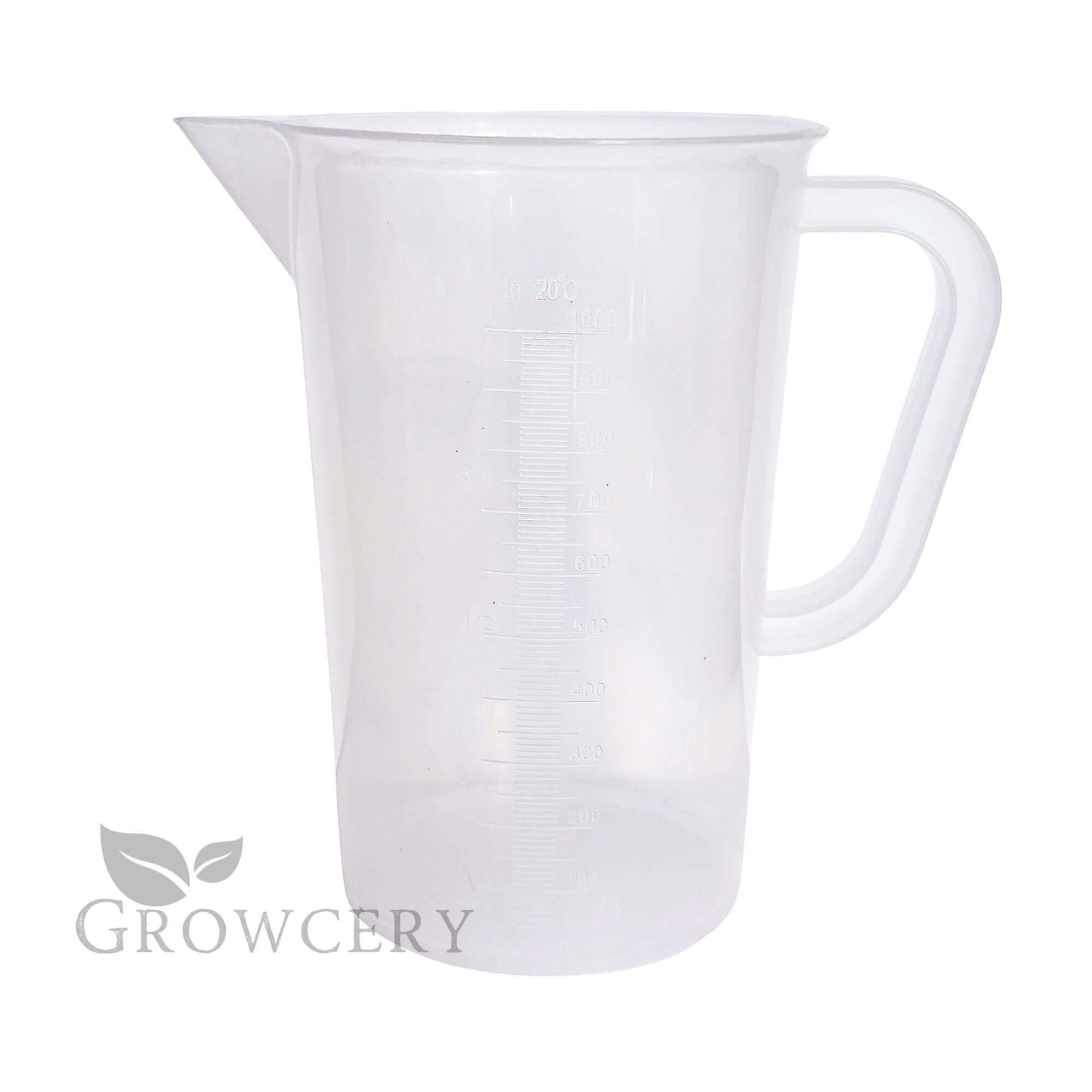 1L plastic measuring jug with handle and clear metric scale – durable, BPA-free container for liquid measuring in gardening and kitchen use