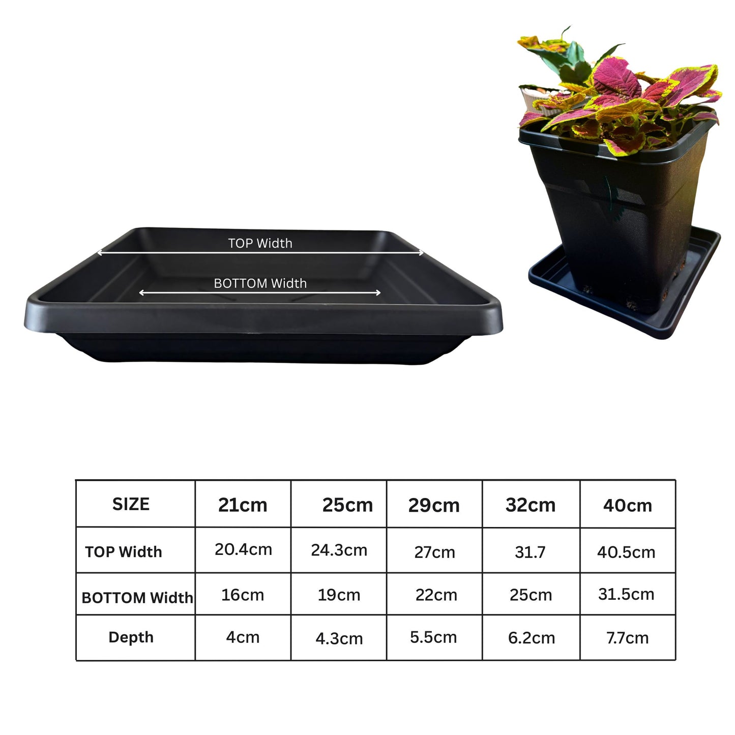 Extra Deep Square Plant Saucers 21cm - 40cm