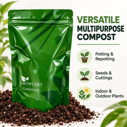 Premium Multipurpose Compost by Growcery for potting, repotting, seeds, and cuttings for indoor and outdoor plants.