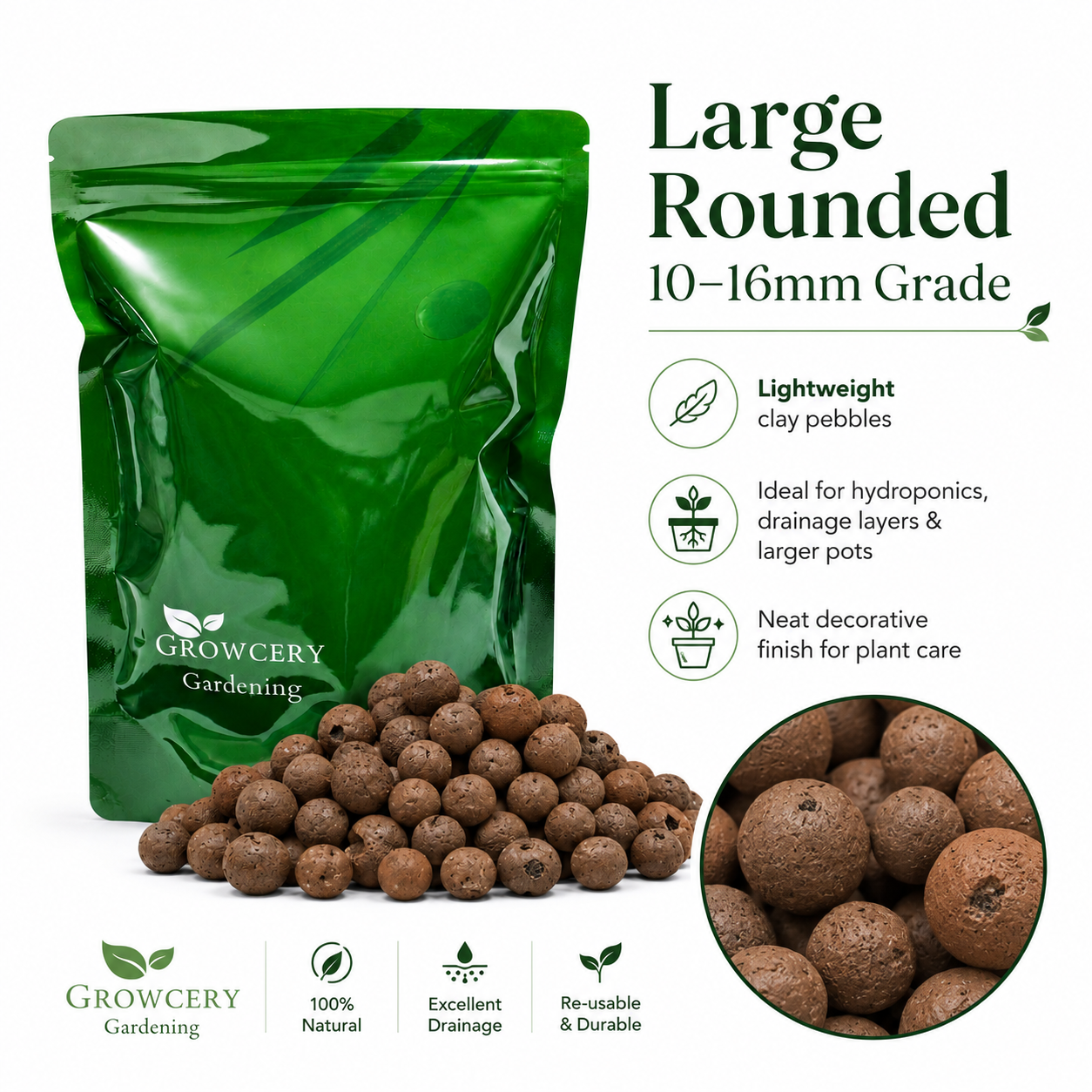 Growcery Lightweight LECA Clay Pebbles 10–16mm
