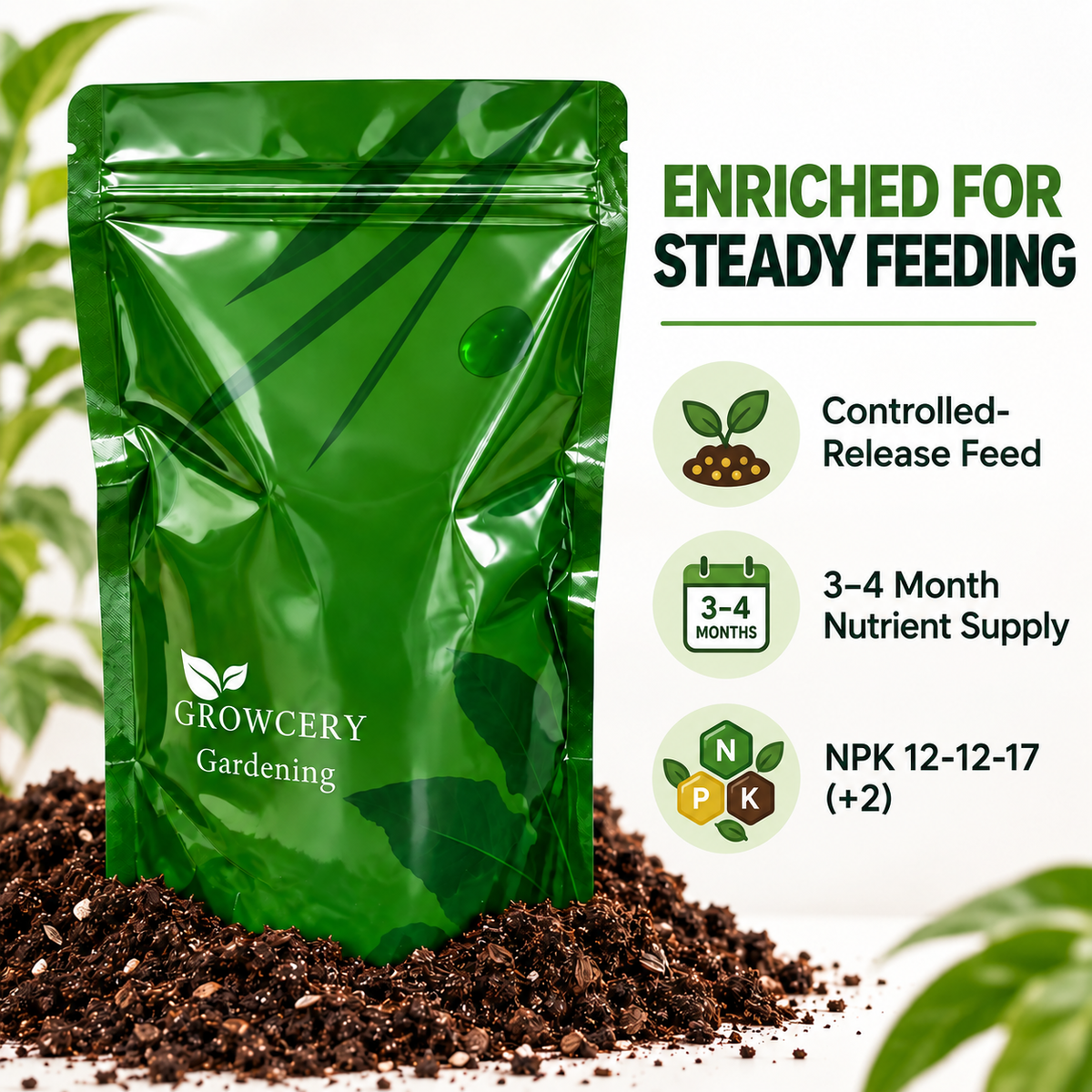 Premium Multipurpose Compost bag for steady feeding with controlled-release feed.