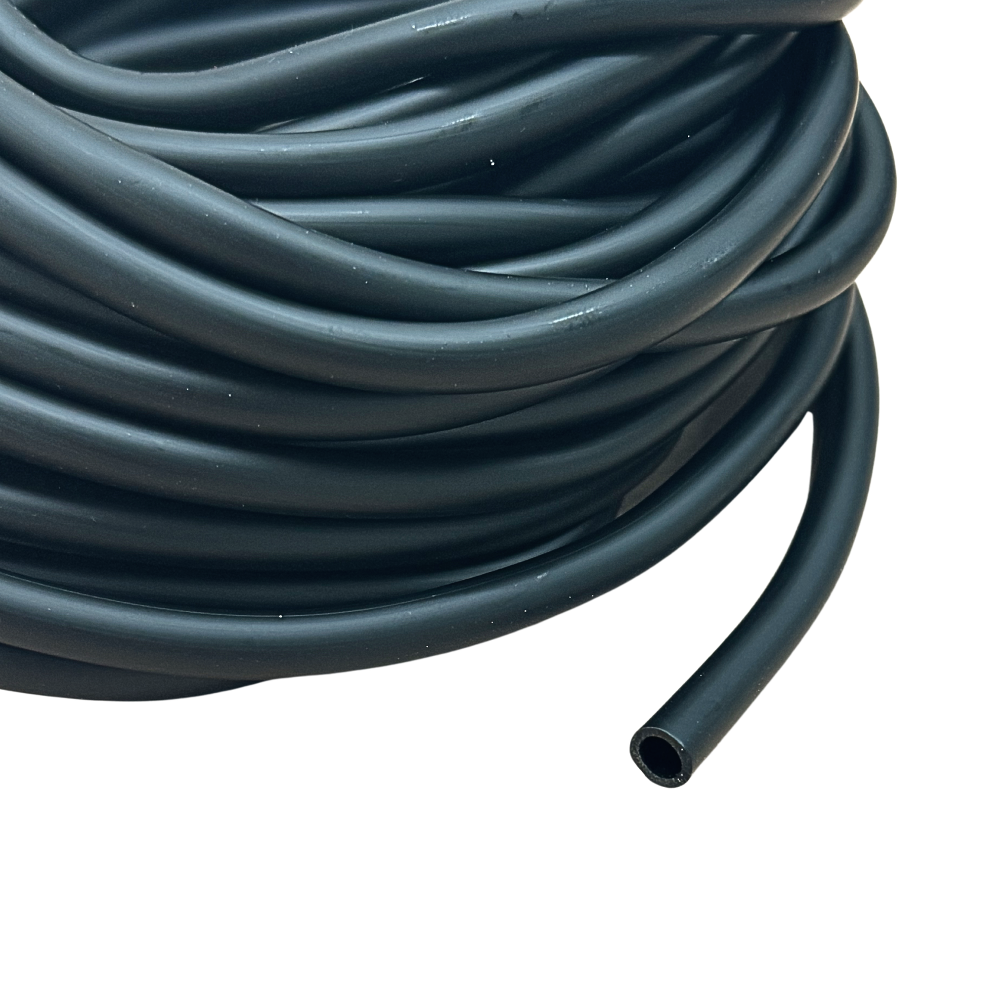 4mm flexible irrigation pipe close-up showing tubing end for micro drip watering systems