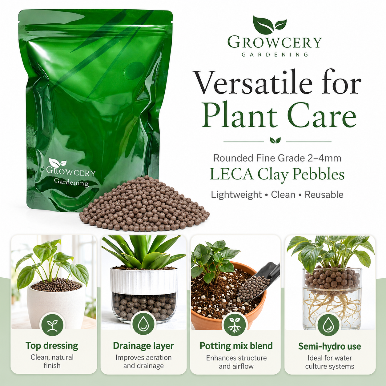 Growcery Rounded Fine Grade LECA Clay Pebbles 2–4mm