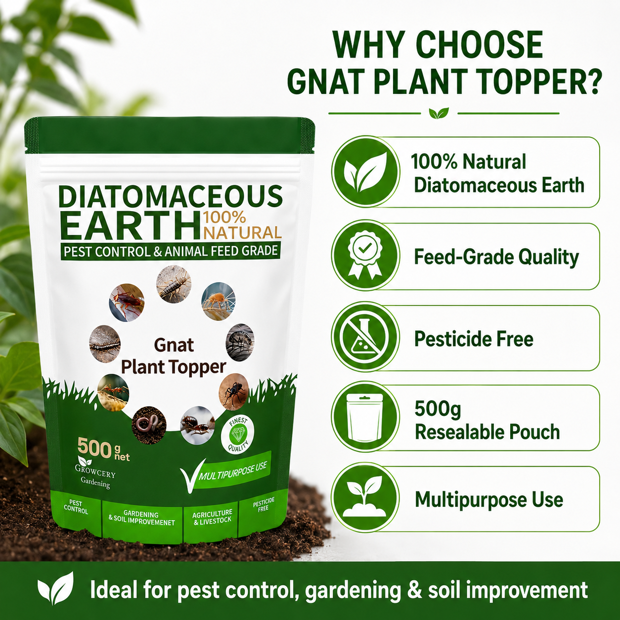 Gnat Plant Topper - Diatomaceous Earth for Indoor Plants