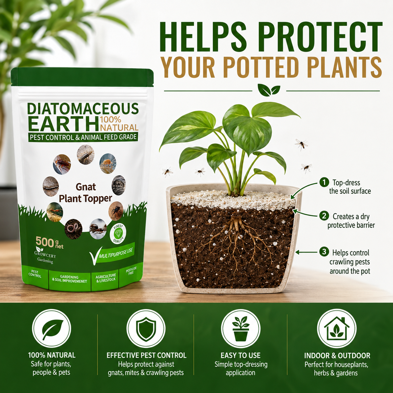Gnat Plant Topper - Diatomaceous Earth for Indoor Plants