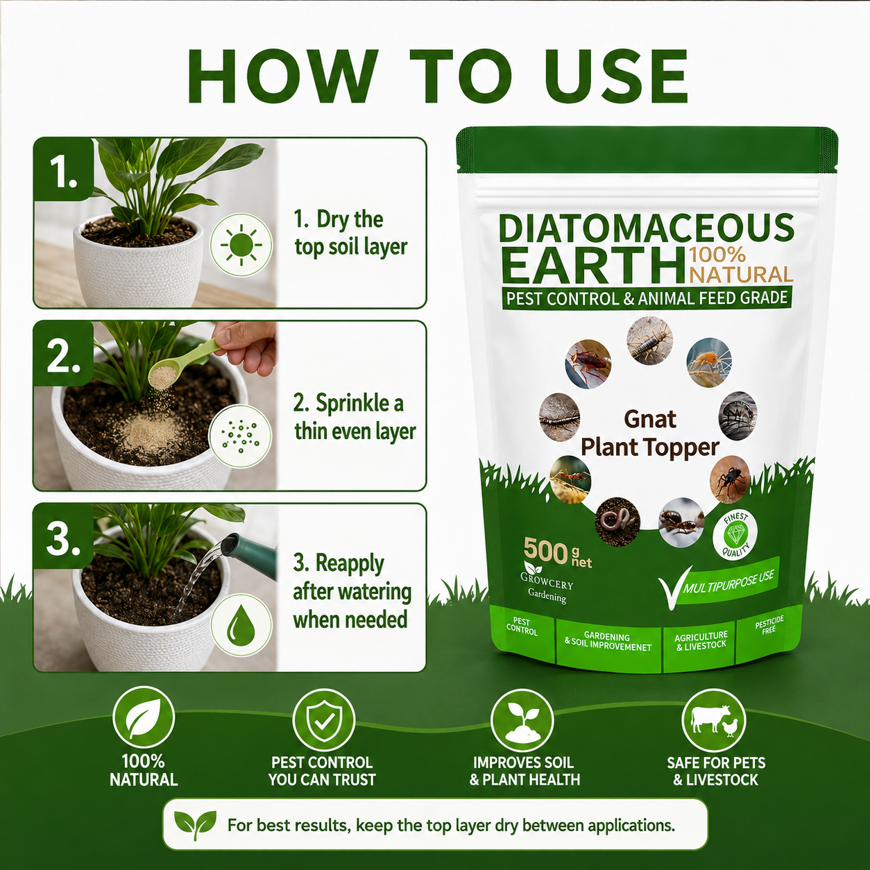 Gnat Plant Topper - Diatomaceous Earth for Indoor Plants