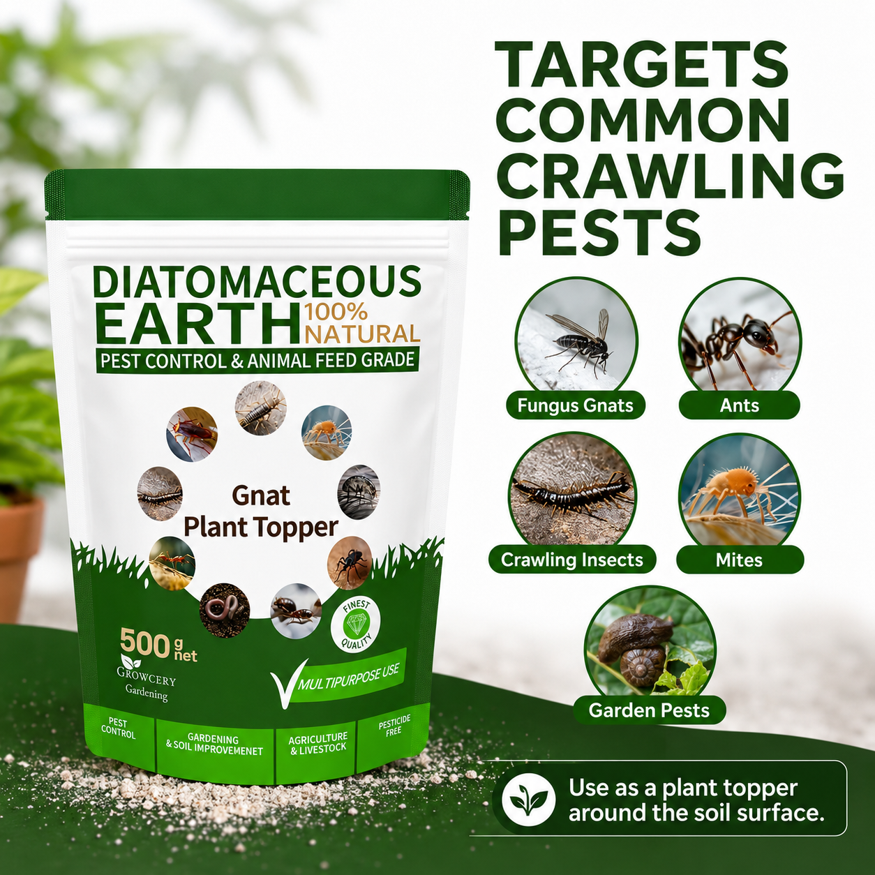 Gnat Plant Topper - Diatomaceous Earth for Indoor Plants