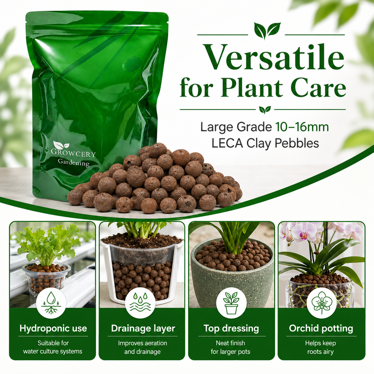 Growcery Lightweight LECA Clay Pebbles 10–16mm