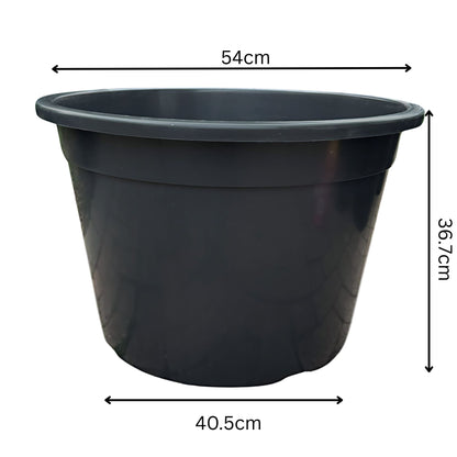 60L heavy-duty round plastic plant pot – large black container with 54cm top diameter and 36.7cm height, perfect for trees, vegetables, and large root systems