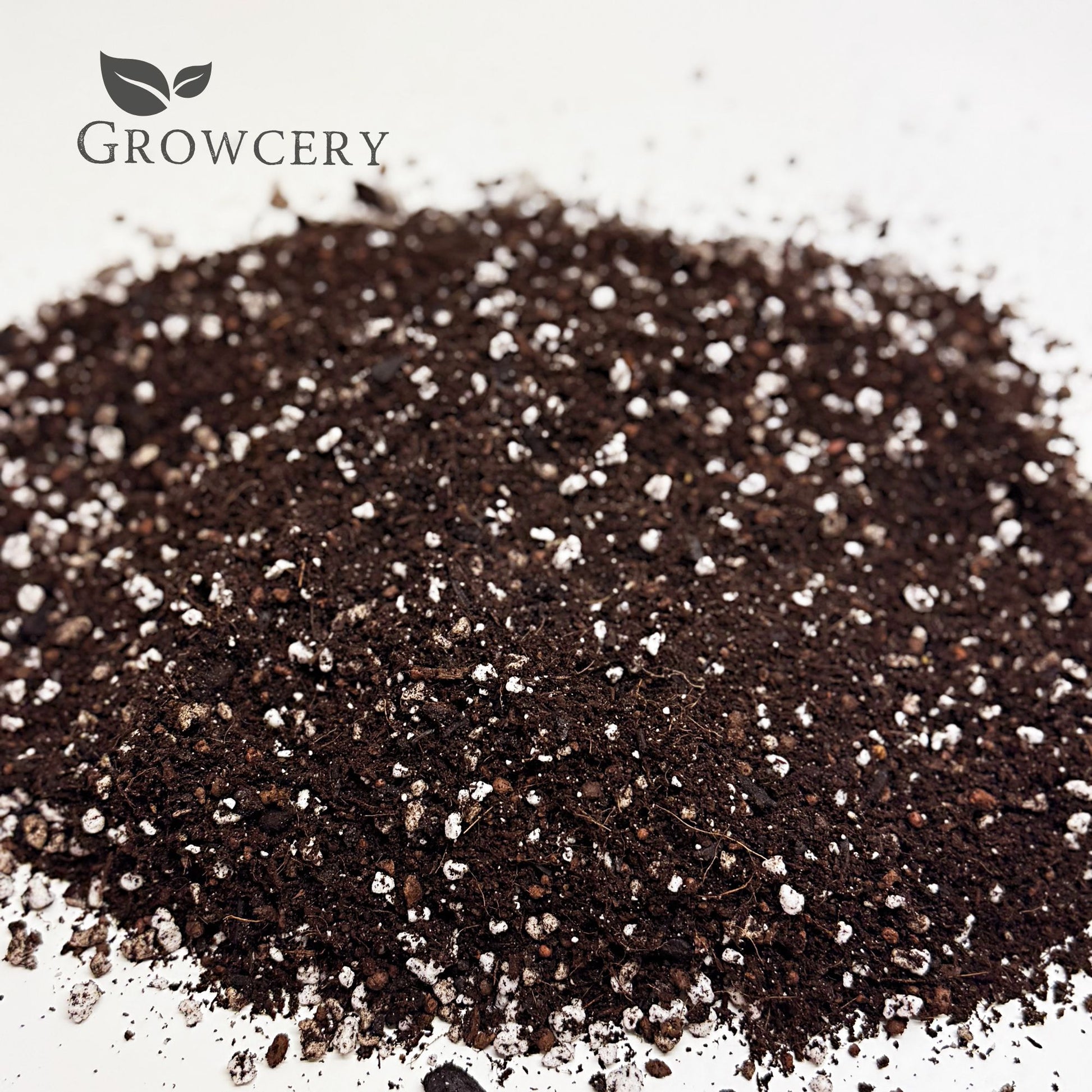 Close-up of bonsai soil with small white particles on a light background