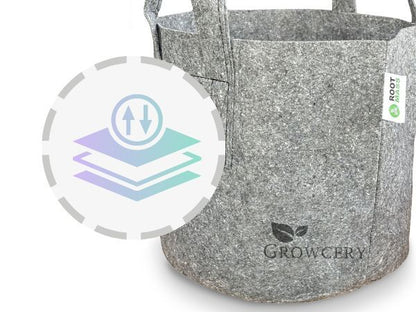 Growcery Grey Fabric Grow Bags – Close-Up of Breathable Nonwoven Fabric for Optimal Root Aeration