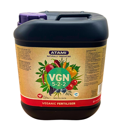 VGN 5-2-2 veganic fertilizer by Atami for fast vegetative growth and green foliage in soil