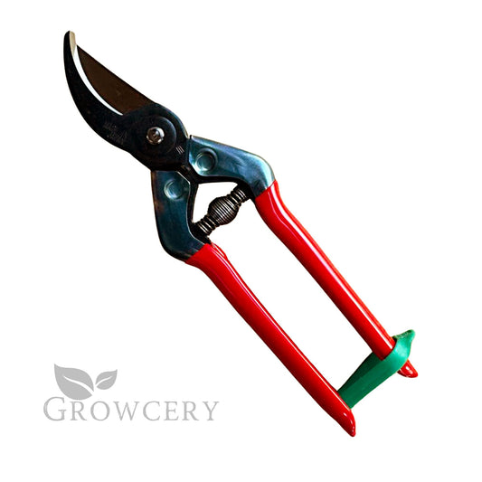 CHIKAMASA PST-8 red-handled pruning shears open on white background
