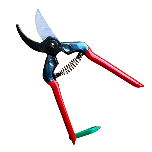 CHIKAMASA PST-8 red-handled pruning shears open on white background