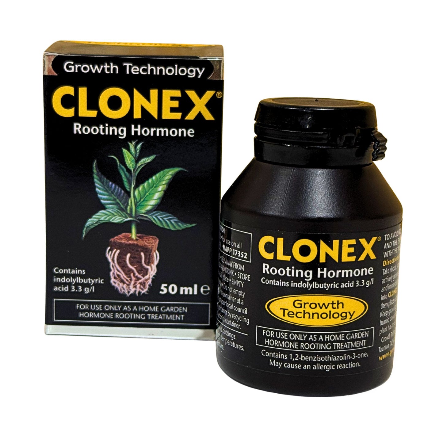 Clonex rooting gel 50ml bottle and packaging for plant cuttings propagation