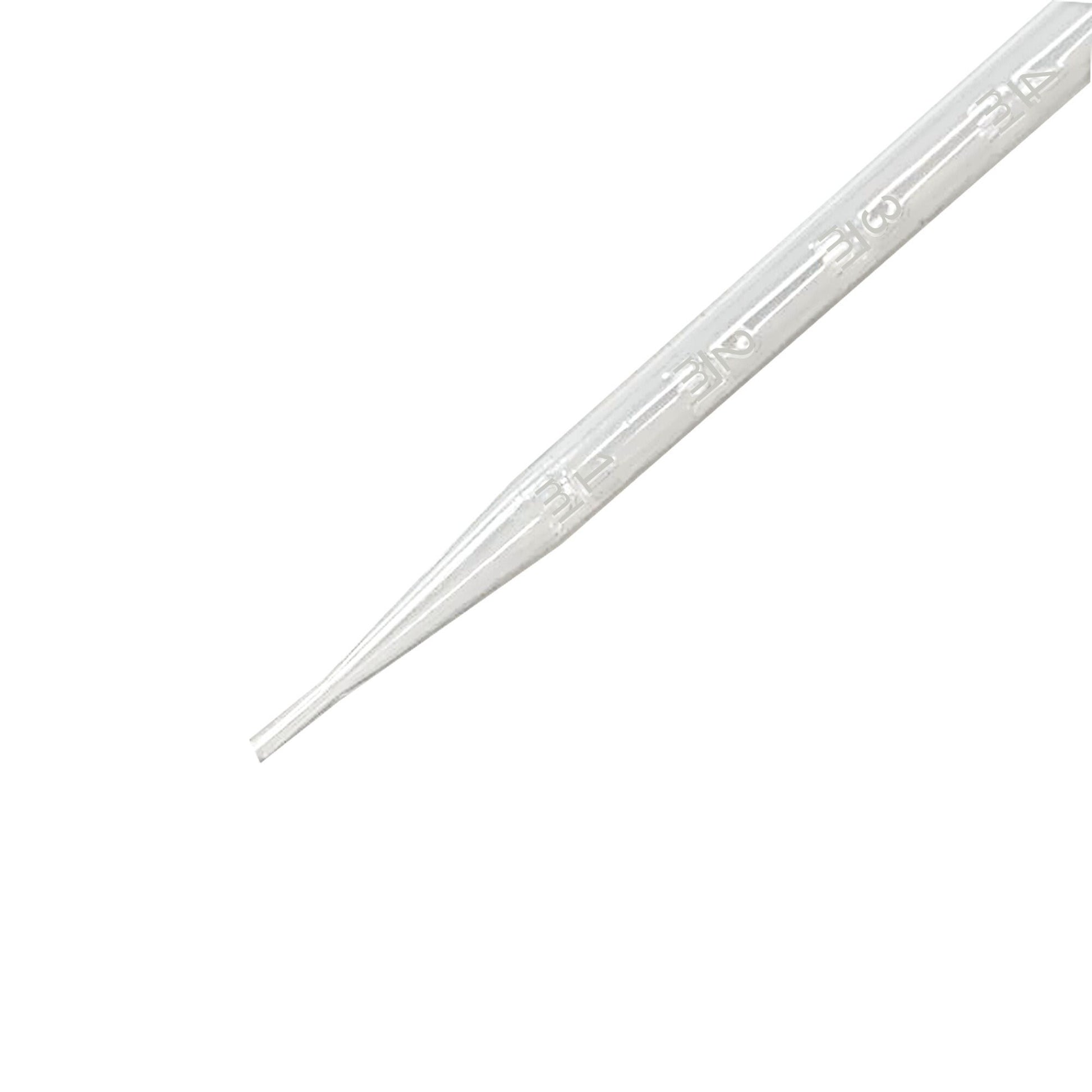 Assortment of clear disposable plastic droppers in 3 mL, 5 mL, and 10 mL sizes on white