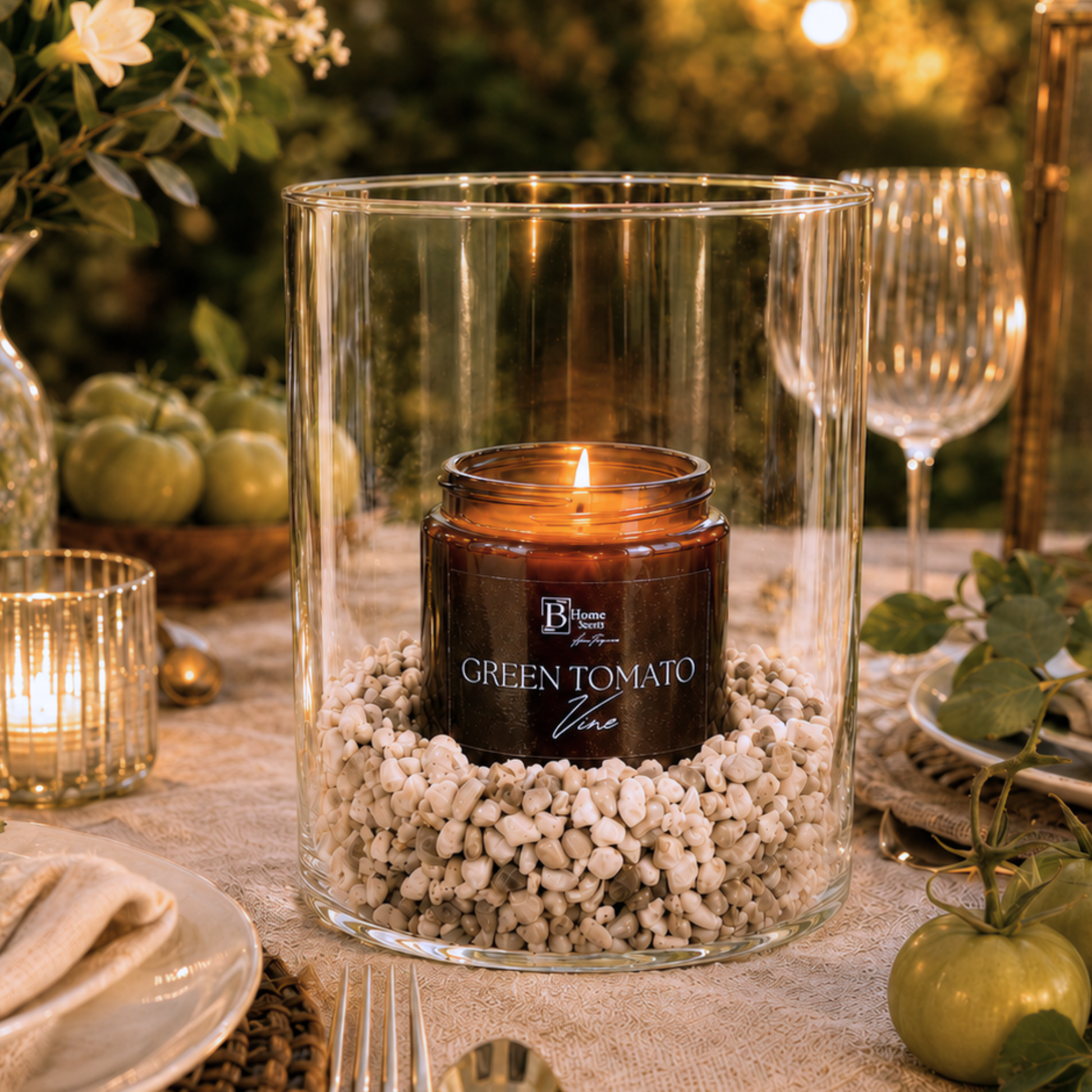 Garden Candle with Hurricane Glass Vase - Summer Bug Off