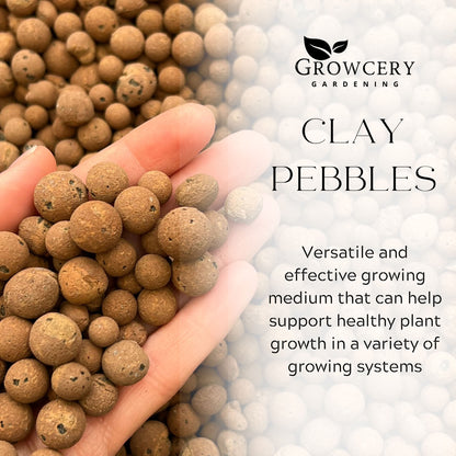 Growcery Clay Pebbles in use as a versatile medium for hydroponics, terrariums, and healthy root growth.