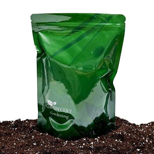 Growcery Gardening premium houseplant potting mix in resealable green bag, professional soil blend for indoor and outdoor plants