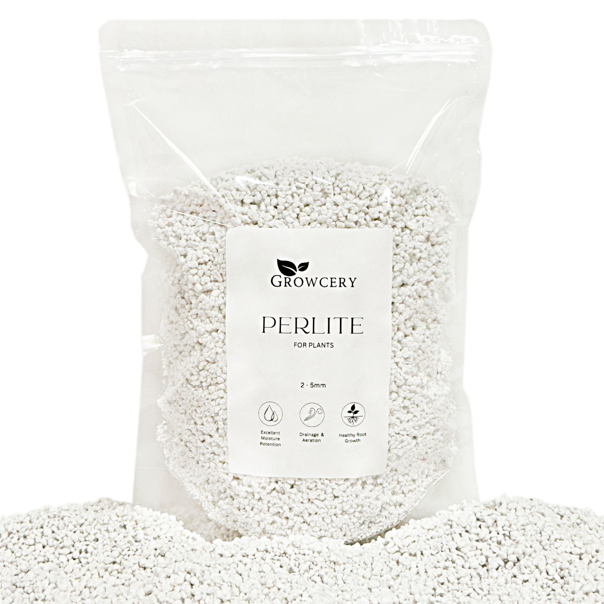 Growcery Perlite for plants in resealable bag – ideal for improving soil aeration and drainage.