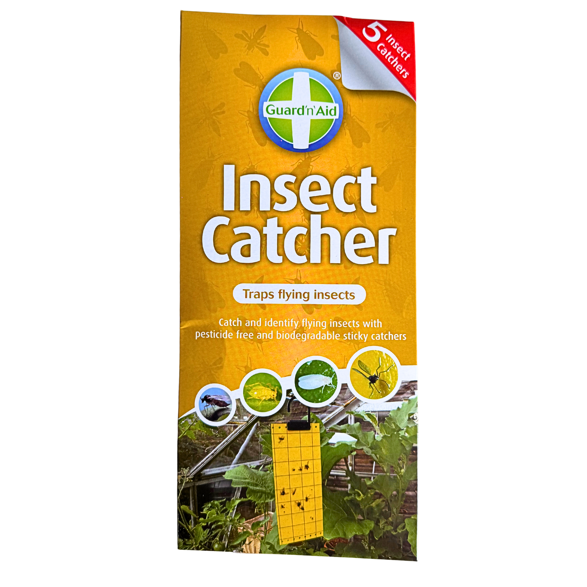 Guard’n’Aid Insect Catcher packaging showing yellow sticky trap for flying insects
