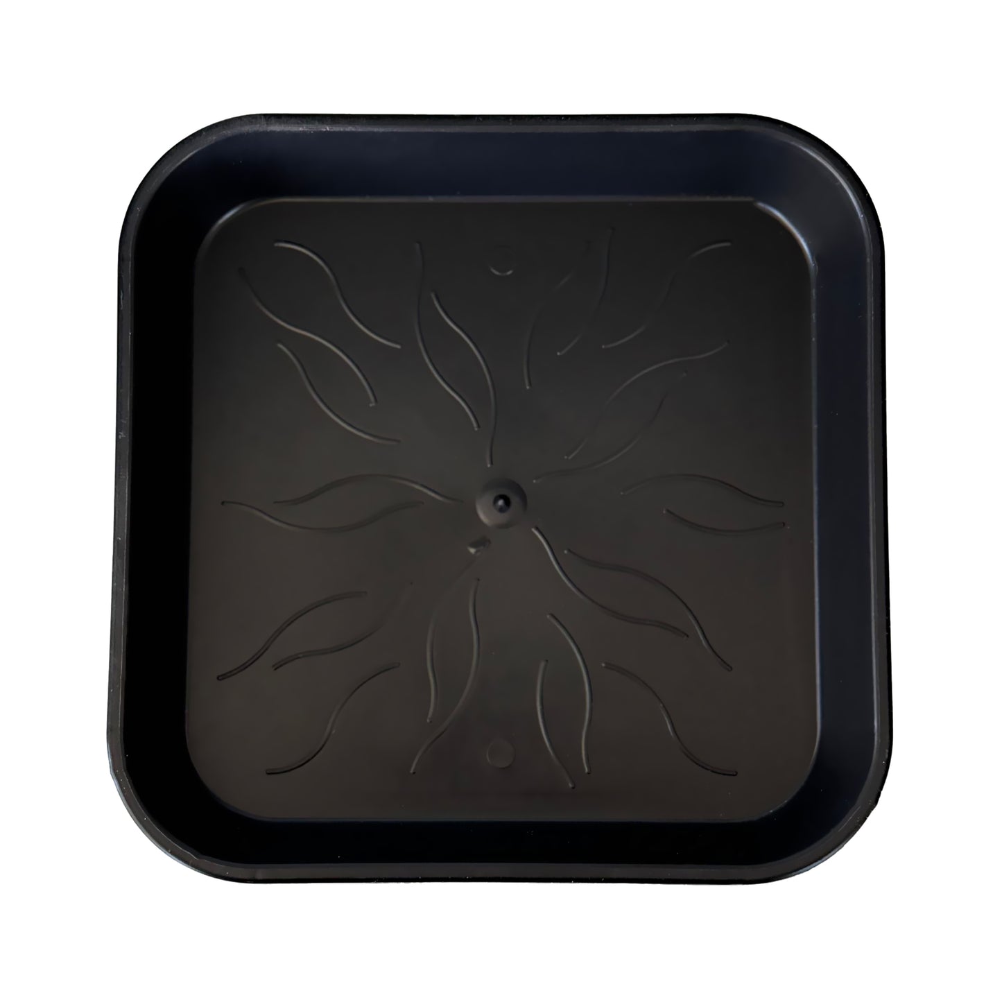 Heavy-duty square plant saucer with leaf pattern – durable plastic tray for pot drainage and spill protection