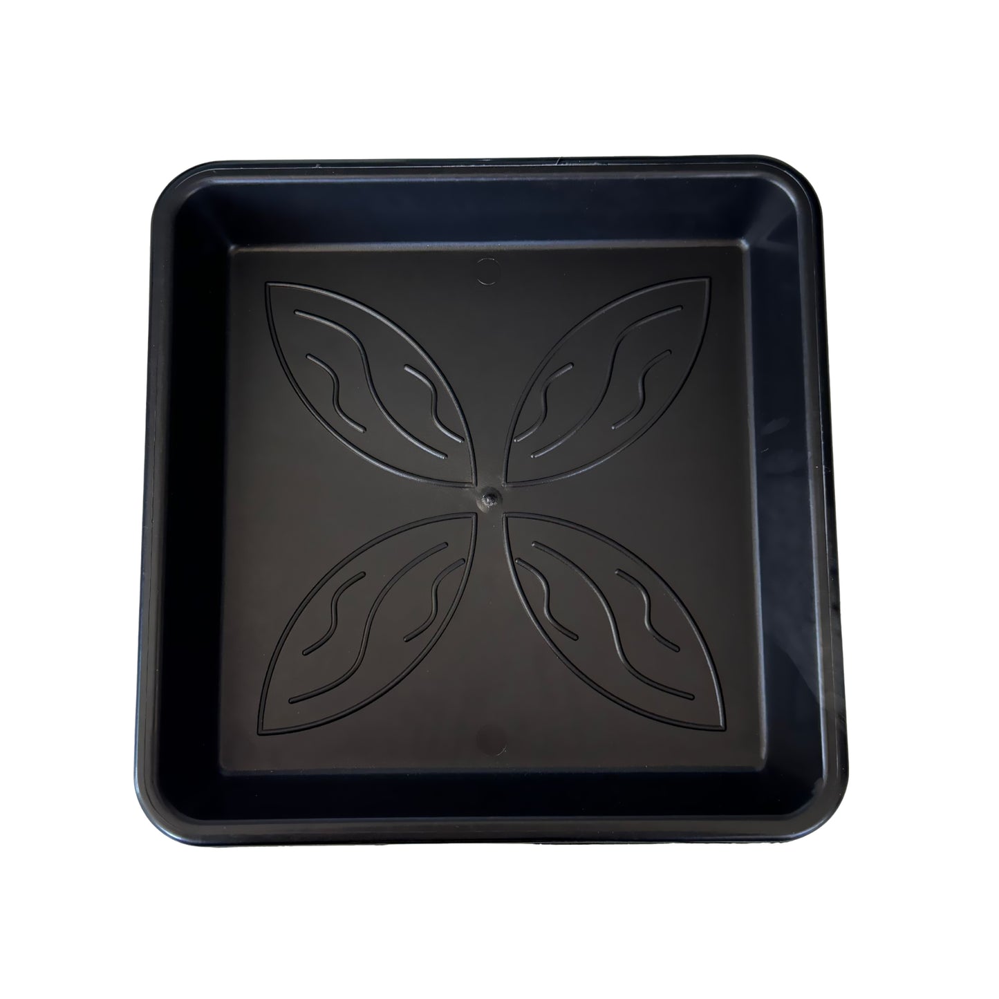 Heavy-duty square plant saucer side profile – sturdy plastic pot tray ideal for greenhouse or home use