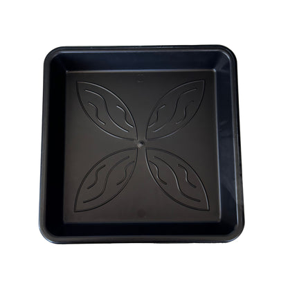 Heavy-duty square plant saucer side profile – sturdy plastic pot tray ideal for greenhouse or home use
