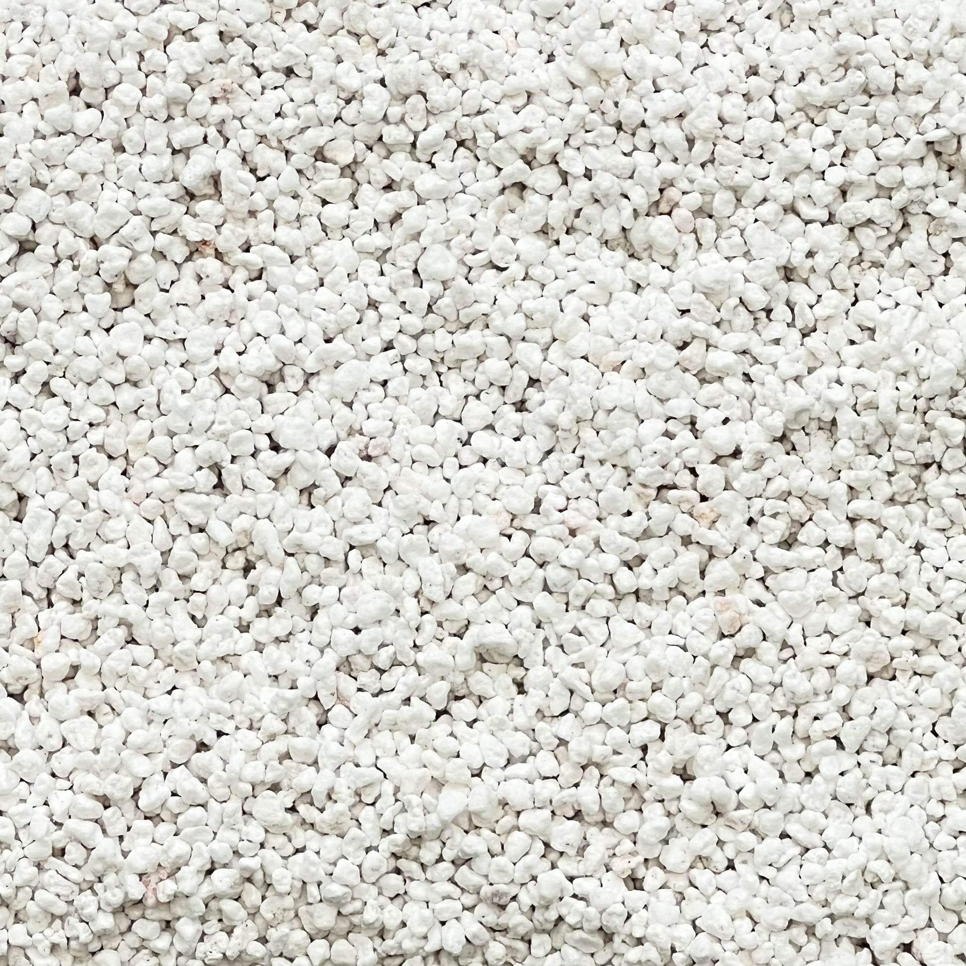 Close-up of lightweight horticultural perlite granules showing the 3–5 mm particle size.