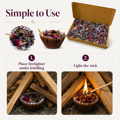 How to use natural firelighters by placing one with kindling and lighting the wick