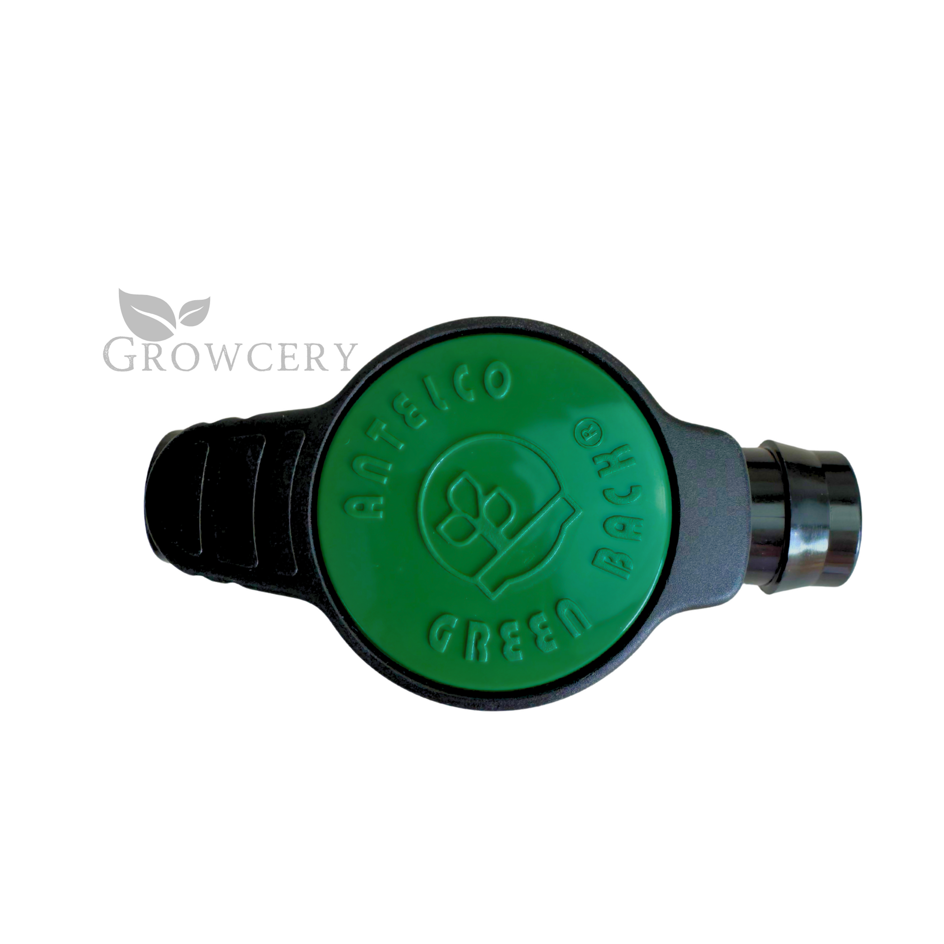 Inline valve with green handle for drip irrigation and hydroponics
