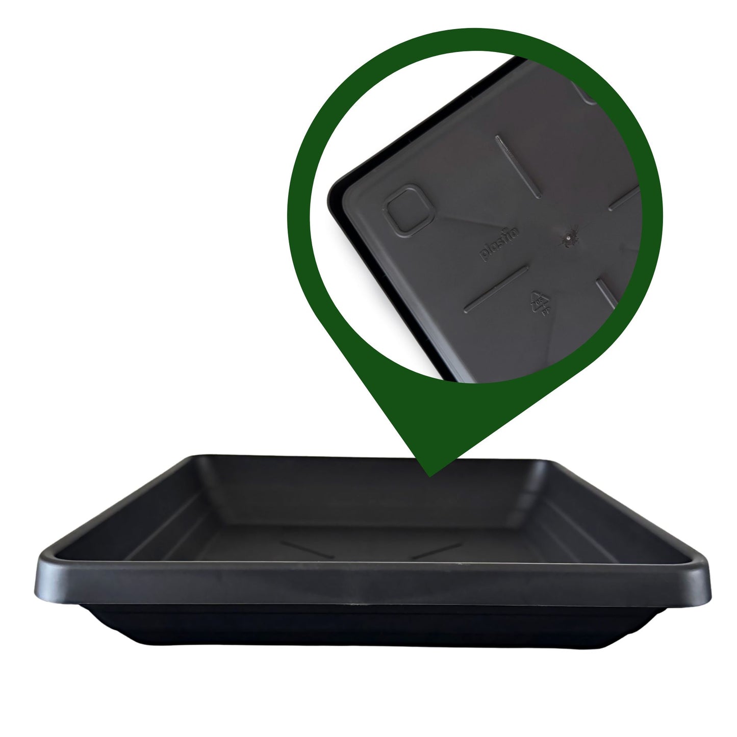Close-up of plant saucer base design with strong support lines