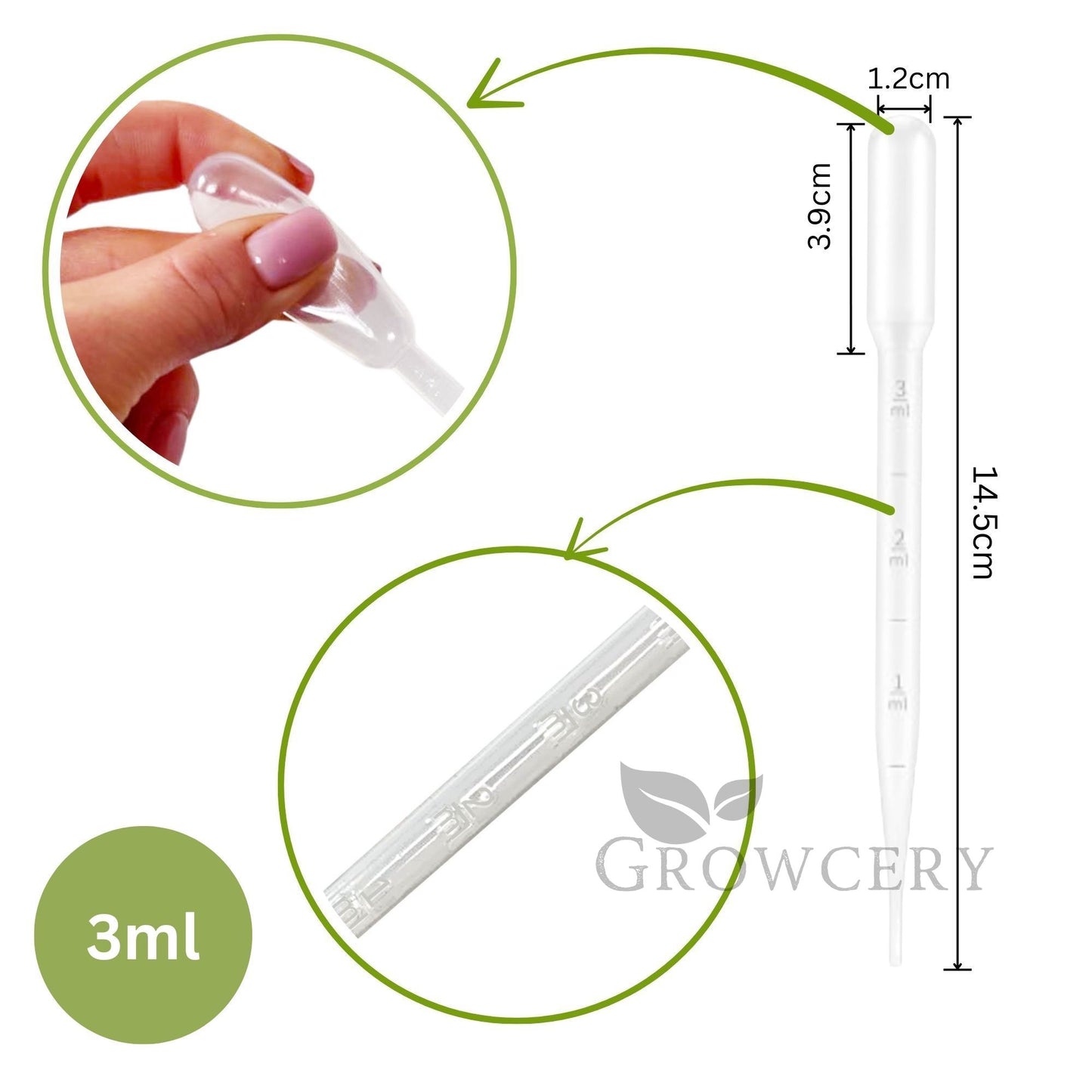 Single 3 mL plastic dropper with length and bulb volume markings